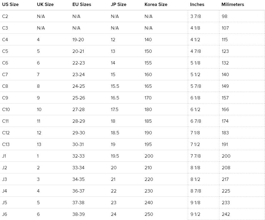 crocs j3 size chart