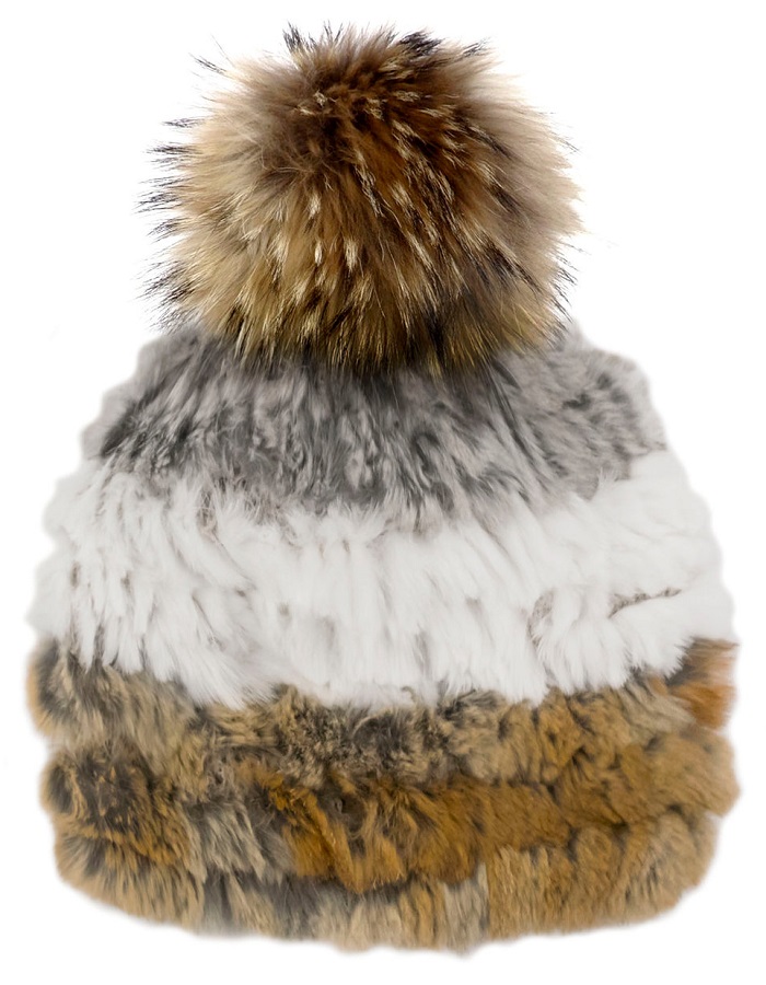 Mitchies Ladies Knit Hat Raccoon Pom