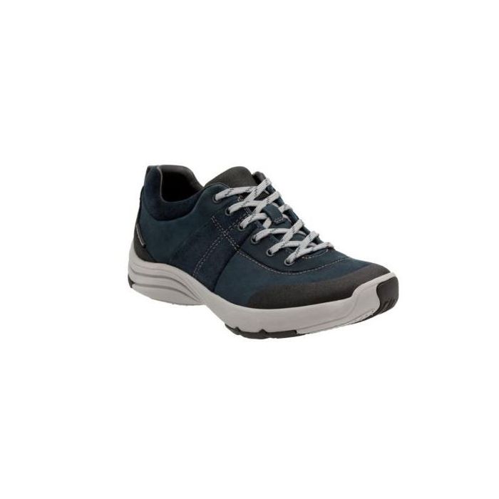 CLARKS Wave Andes Lace Shoes in Navy Nubuck