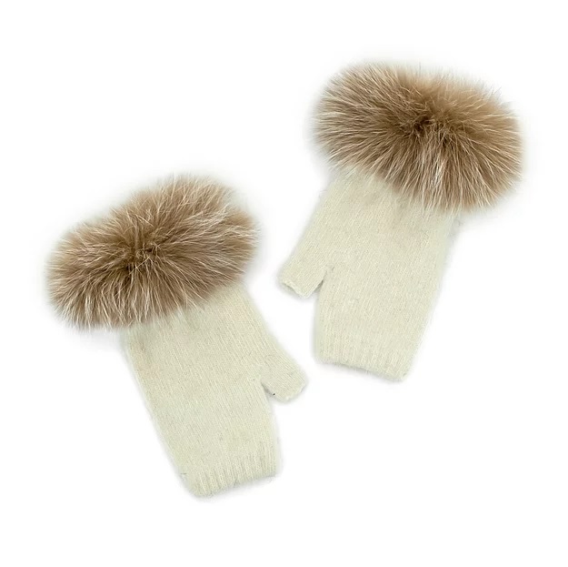Mitchies Ladies Knit Fur Trimmed Gloves